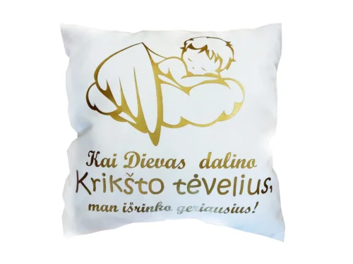 Pagalvė Krikšto tėveliams auksinis angeliukas