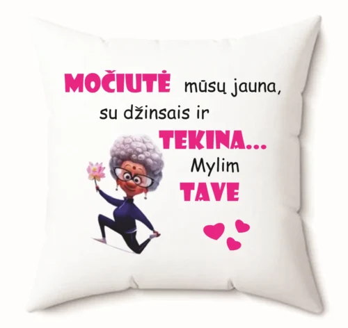 Pagalvėlė močiutė jauna su džinsais ir tekina